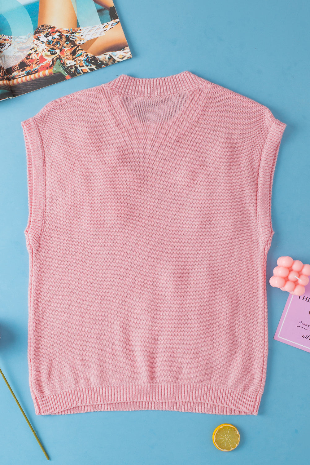 Pink Multi Crochet Flower Knit Sweater Top