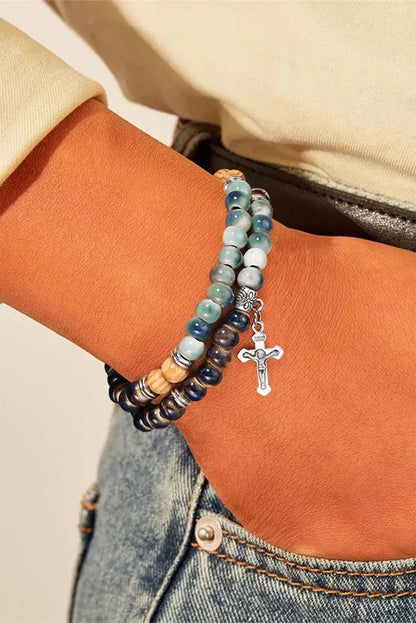 Multicolor Double-Layered Cross Beading Bracelet