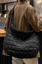 Black Quilted Zipper Large Shoulder Bag