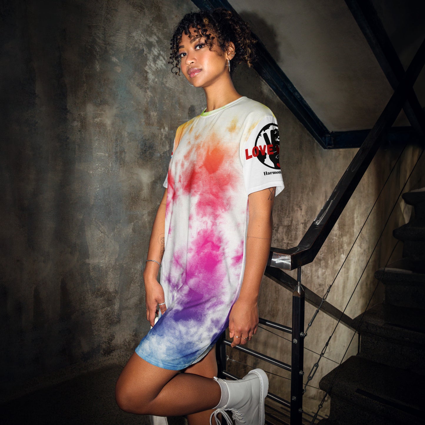LOVE MORE TIE DYE T-shirt dress