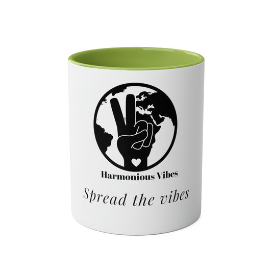 Harmonious Vibes LOGO Two-Tone Coffee Mugs, 11oz